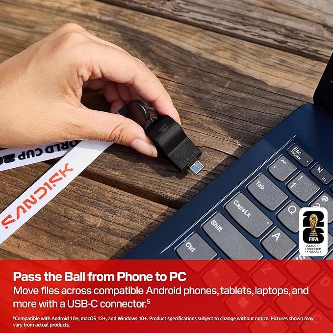 SANDISK 128GB USB-C Flash Drive, FIFA World Cup 2026 Edition - Up to 300MB/s Transfer speeds, USB 3.2 Gen 1, USB Type-C - Black - SDCZIA-128G-G46
