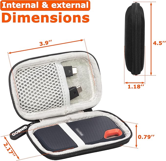 Ginsco Ultra-Compact Case Exclusive for Sandisk Extreme Portable SSD E30/E61, Compatible with SanDisk Extreme Portable 500G/1TB/2TB/4TB/8TB, Hard Shell Travel Protective Case with Detachable Strap