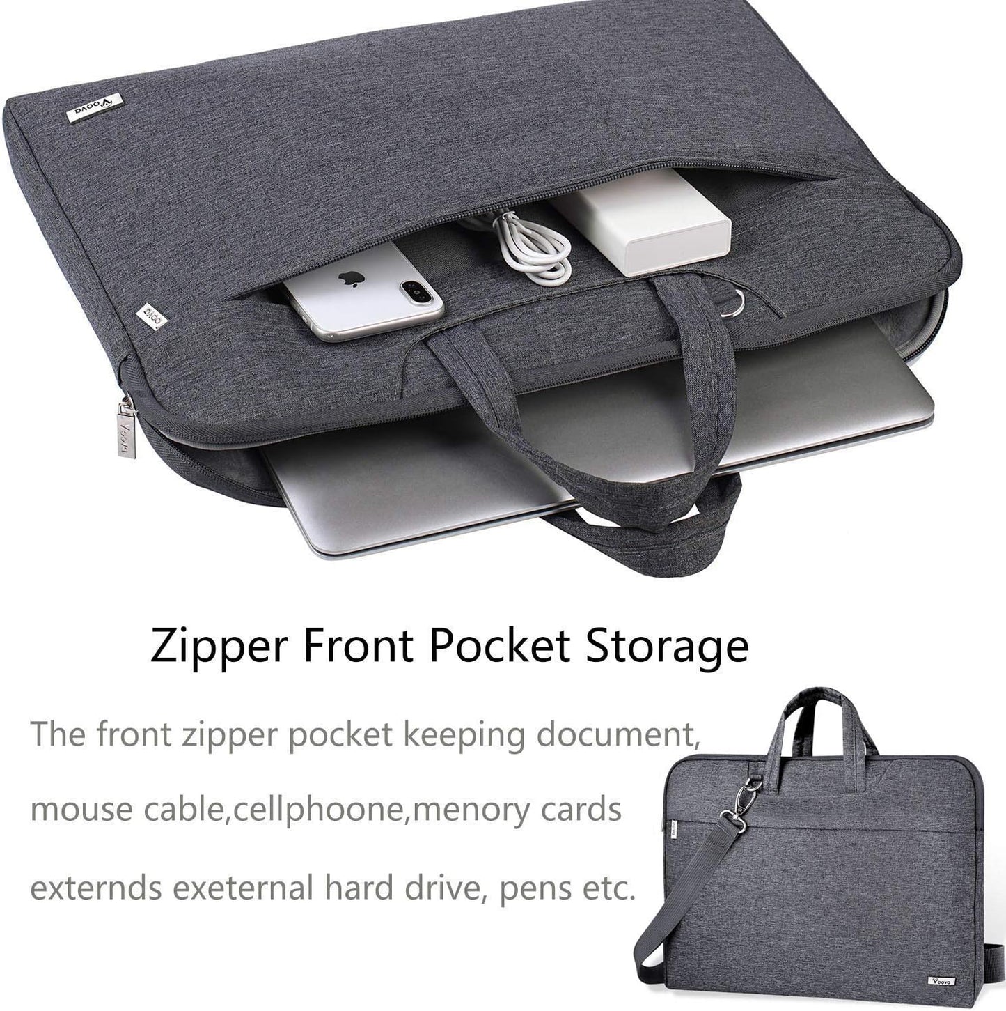 Voova Laptop Bag 17 17.3 Inch Water-resistant Laptop Sleeve Case with Shoulder Straps & Handle, Computer Case Cover Slim Briefcase Compatible with 17-18” Hp Dell Asus Acer, Grey