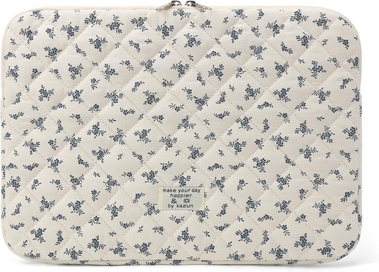 Puffy Laptop Sleeve 13-15.6 Inch Cute Quilted Laptop Protective Case Padded Floral Computer Sleeve for MacBook (A-Light Blue, 15 Inch)