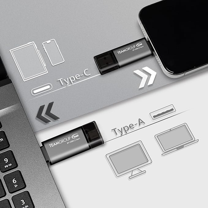 TEAMGROUP X1 64GB USB 100MB/s 3.2 Gen 1 Type A & Type C (3.1/3.0) OTG Dual Interface USB Flash Drive Data Storage Memory Stick Compatible with Smartphone/Tablet/Laptop/PC/MacBook TX1364GC01