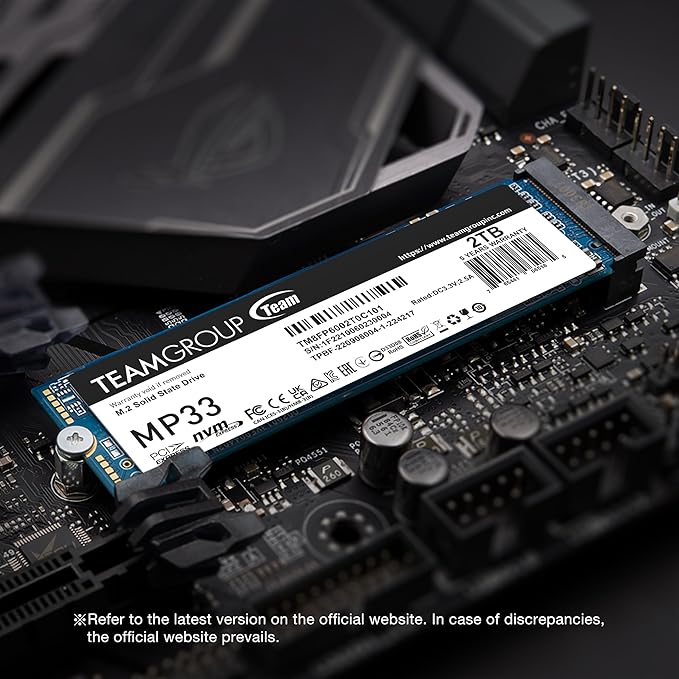 TEAMGROUP MP33 2TB SLC Cache 3D NAND TLC NVMe 1.3 PCIe Gen3x4 M.2 2280 Internal Solid State Drive SSD (Read/Write Speed up to 1,800/1,500 MB/s) Compatible with Laptop & PC Desktop TM8FP6002T0C101