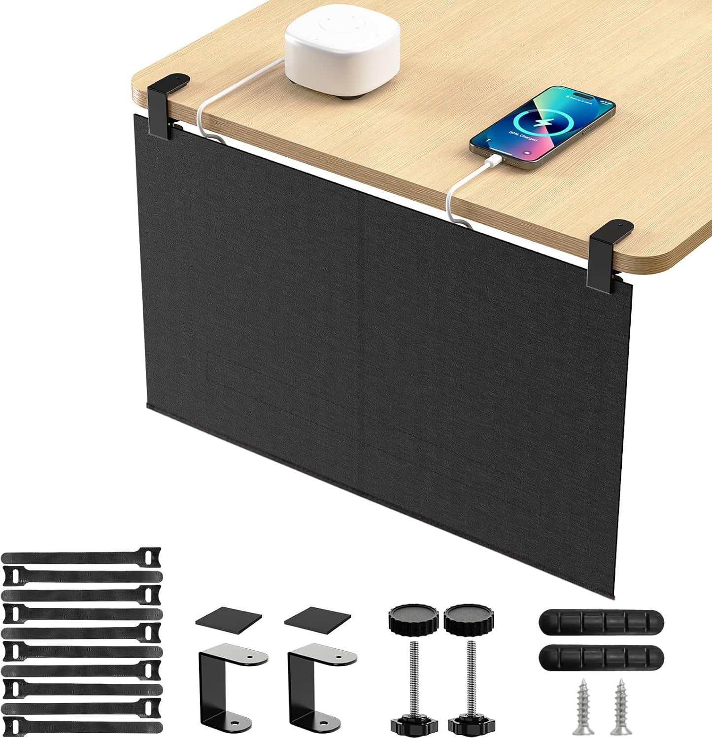 No Drill Under Desk Cable Management and Privacy Panel 2 in 1 | Modesty Panel with Cord Organizer |Felt Standing Desk Back Skirt for Office,Home(23.6")