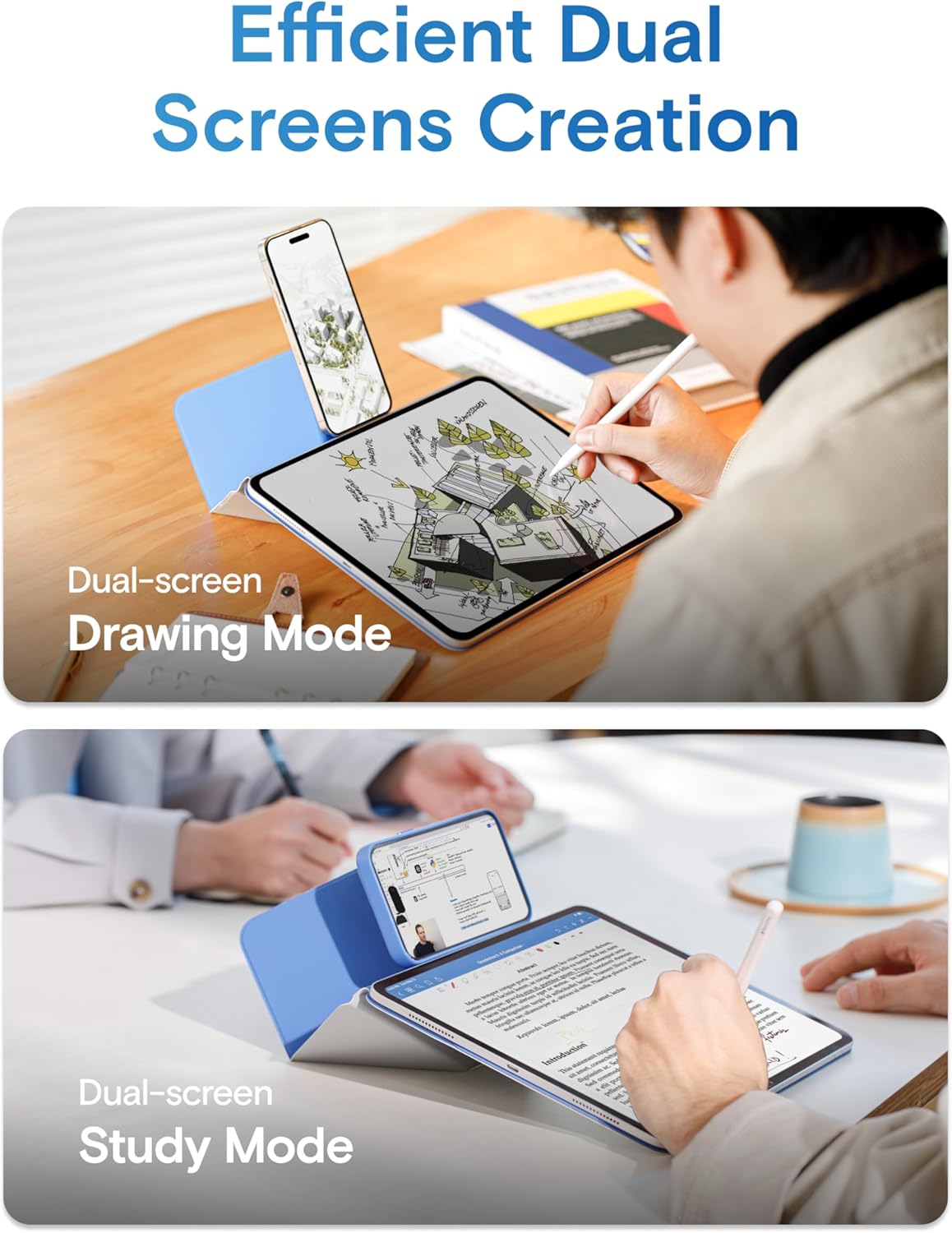 MOFT Dynamic Folio Case for iPad mini 7 A17 Pro 2024 & iPad mini 6th A15 2021, 8.3 Inch Silm Magnetic Stand Case with 20+ Viewing Angles, Auto Wake/Sleep, Ultra Thin, Panna Cotta x Faded Jeans