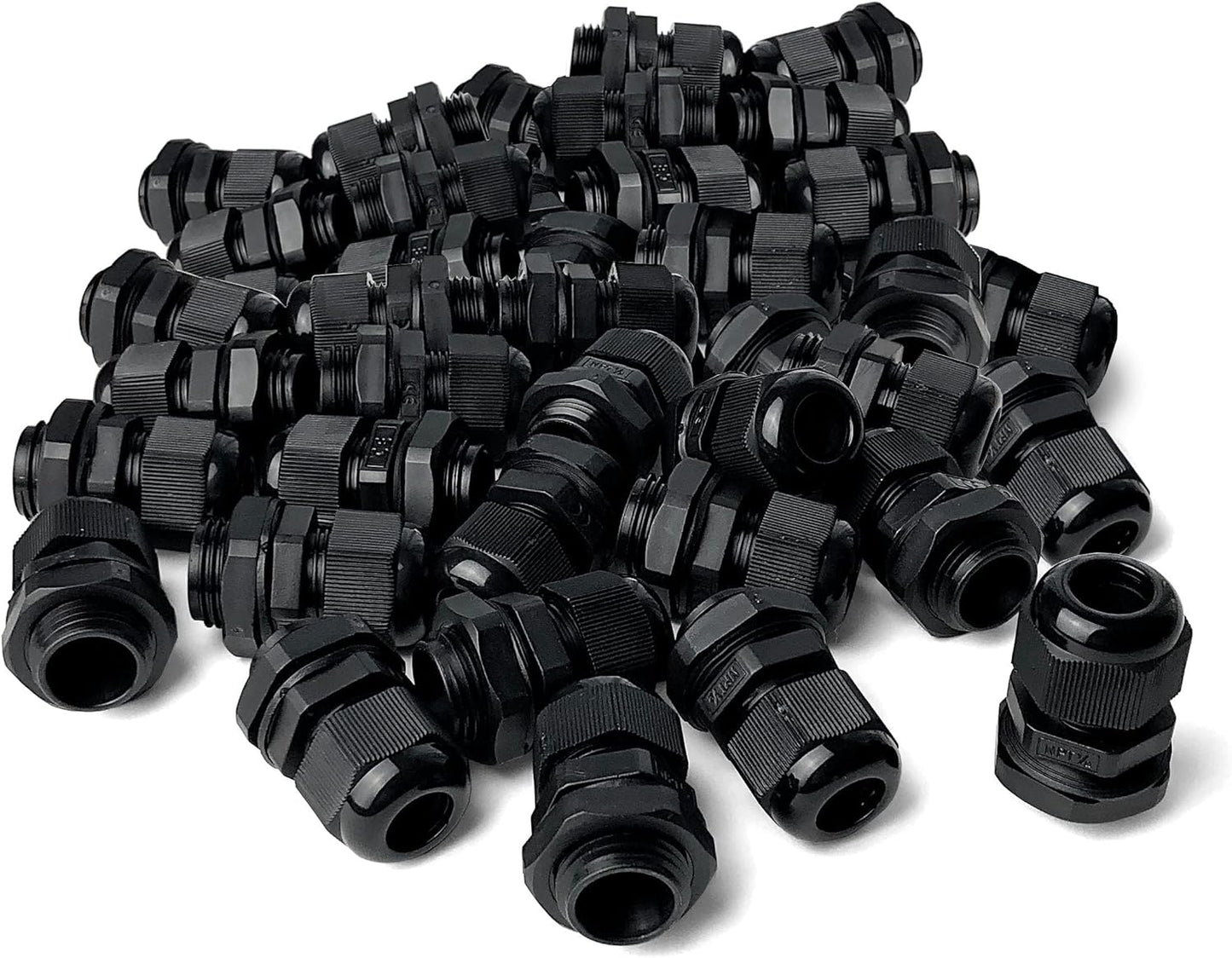 MGI SpeedWare 1/2" NPT Strain Relief Nylon Cord Grip Cable Glands, Black Plastic Grommet 5-Pack