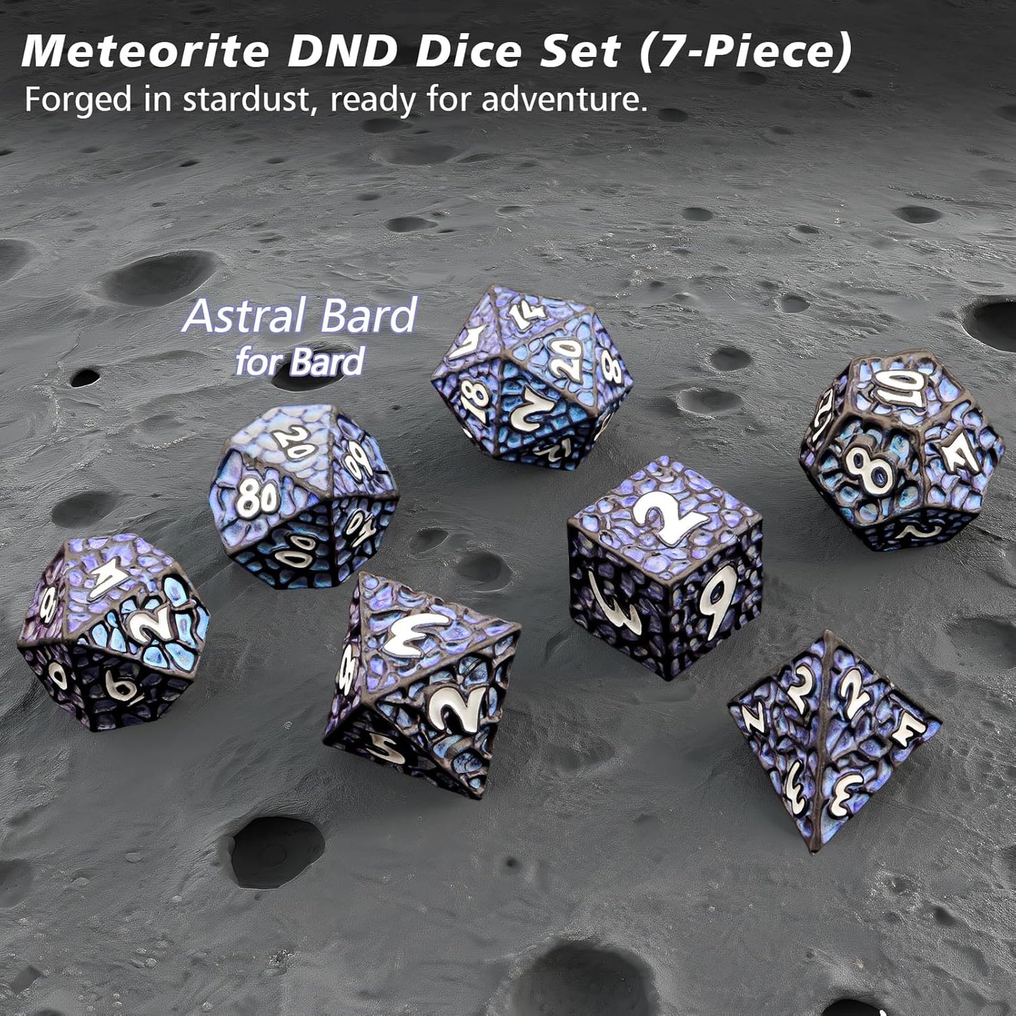 PJOY Metal D&D Dice Set for Dungeons and Dragons Dice with Case Meteorite Black Blue Glitters 7PCS 16mm Role Playing Cool DND Gifts for Players DM Board Game Masters