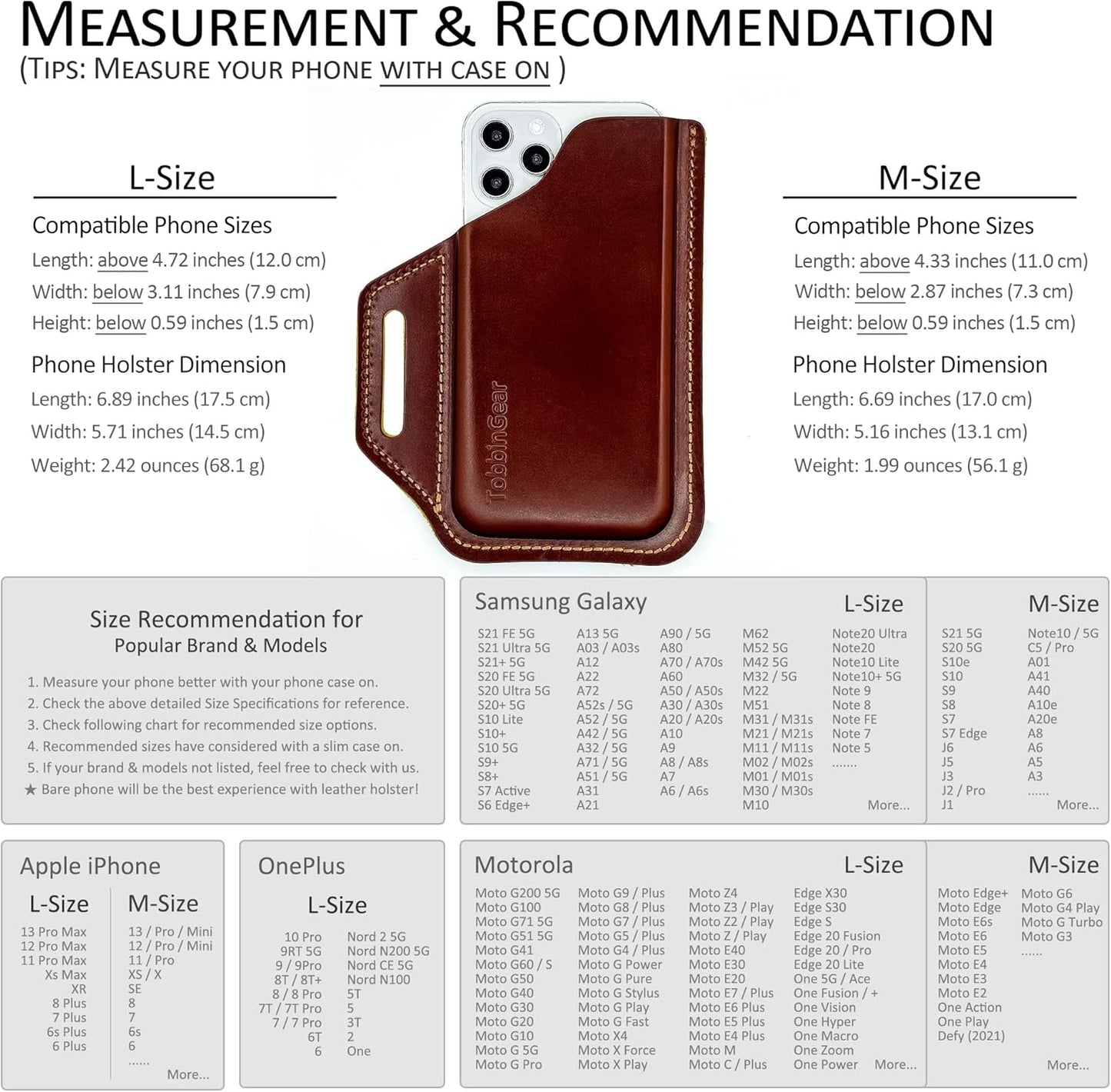 TobbinGear Leather Belt Phone Pouch, Leather Cell Phone Holster, Universal Phone Case with Belt Loops, for Men and Women Large Coffee