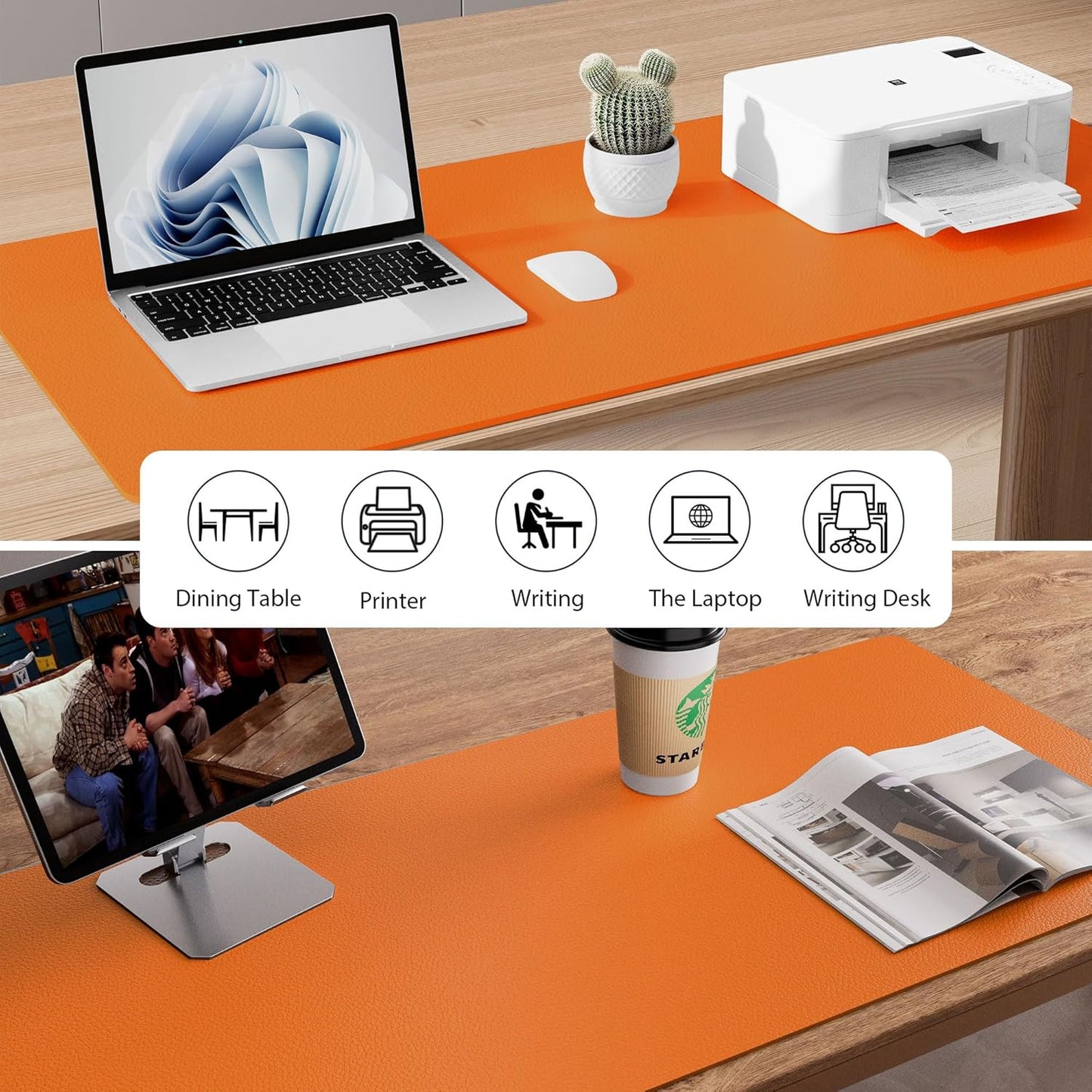 Aothia Leather Desk Pad Protector, Mouse Pad, Office Desk Mat, Non-Slip PU Leather Desk Blotter, Laptop Desk Pad, Waterproof Desk Writing Pad for Office and Home (36" x 17", Hermes Orange)