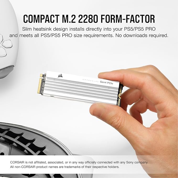 Corsair MP600 PRO LPX 1TB M.2 NVMe PCIe x4 Gen4 SSD - Optimised for PS5 (Up to 7,100MB/sec Sequential Read & 5,800MB/sec Sequential Write Speeds, High-Speed Interface, Compact Form Factor) White