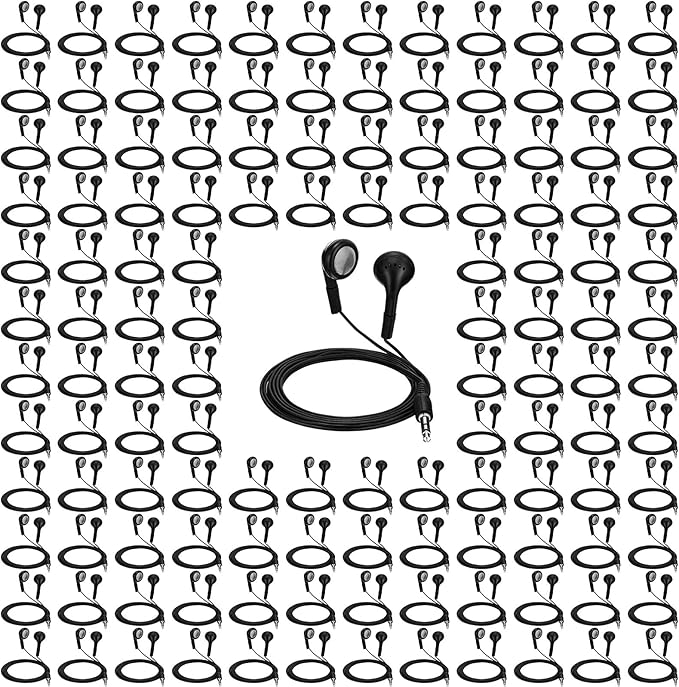 Konohan 150 Packs Earbuds Bulk Earphones with 3.5 mm Headphones Wired Ear Earbud Wired Earphone for Adult Teacher Office Home Computer Travel Library Individually Packed(Black)