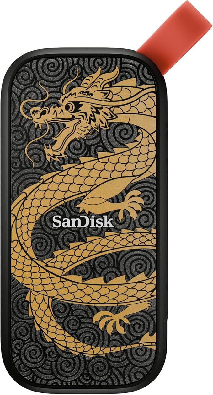 SANDISK 1TB Portable SSD, Dragon Edition - Up to 800MB/s, USB-C, USB 3.2 Gen 2, Updated Firmware - External Solid State Drive - ‎SDSSDE30-1T00-GD25