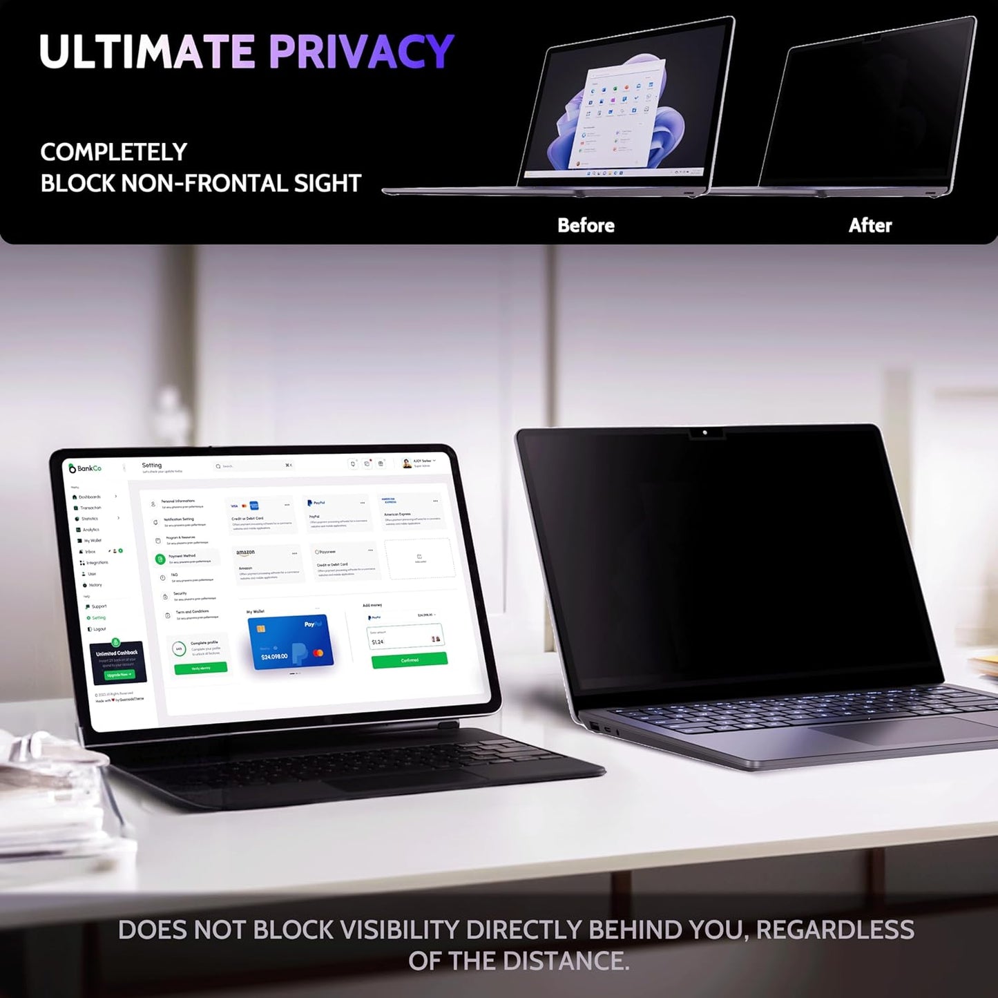 Privacy Screen for 13.5 Inch Surface Laptop 6/5/4/3/2/1, MagicSuction™ Removable Anti Spy Black Protector, Glare Blue Light Filter for Microsoft Laptop Computer Monitor