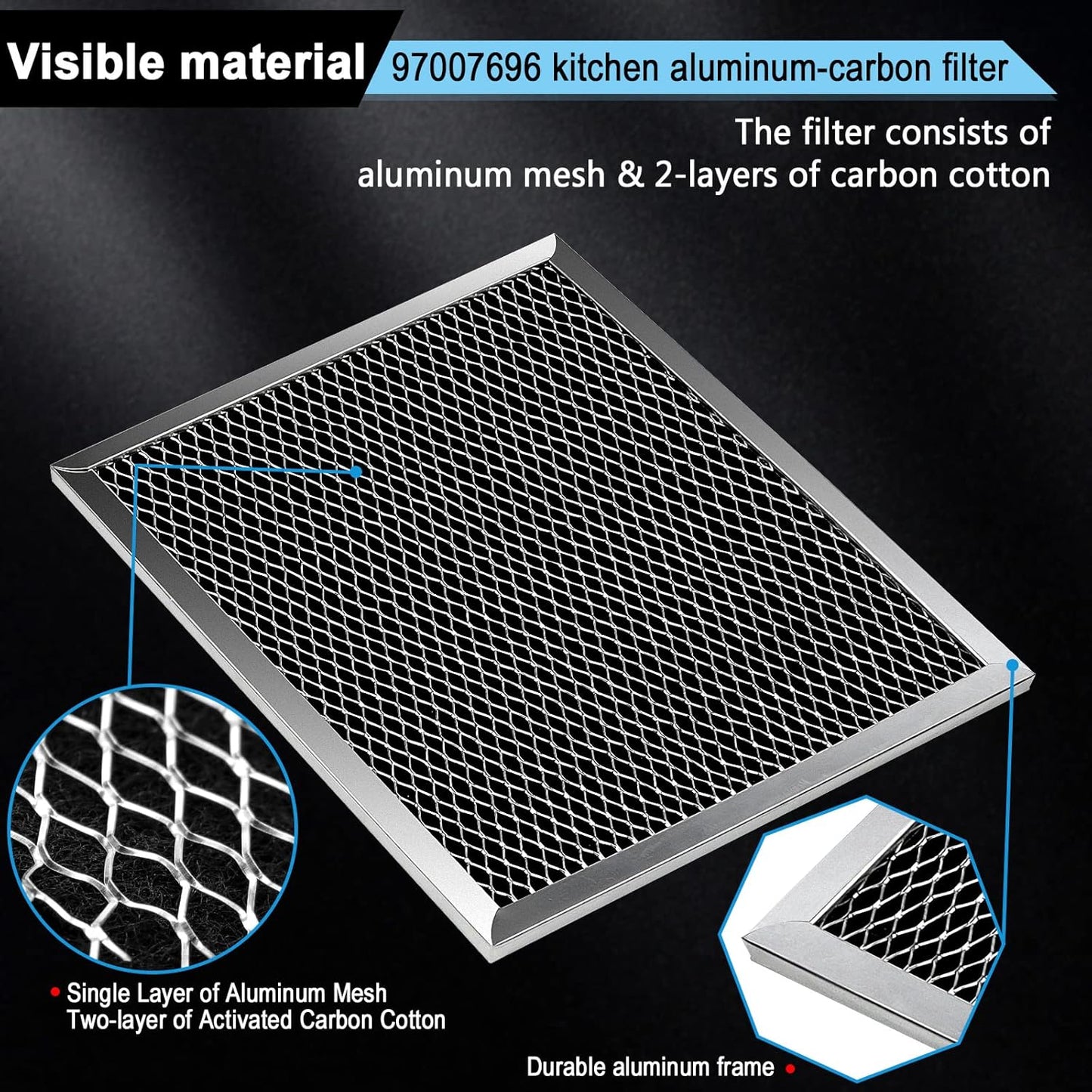 97007696 Charcoal Filter Replacement for Range Hood 41F Grease Filter 6105c 8-3/4" x 10-1/2" Aluminum Mesh Charcoal Carbon Filter Compatible with Most Brand Stove Vents -3 PACKS by Fetechmate