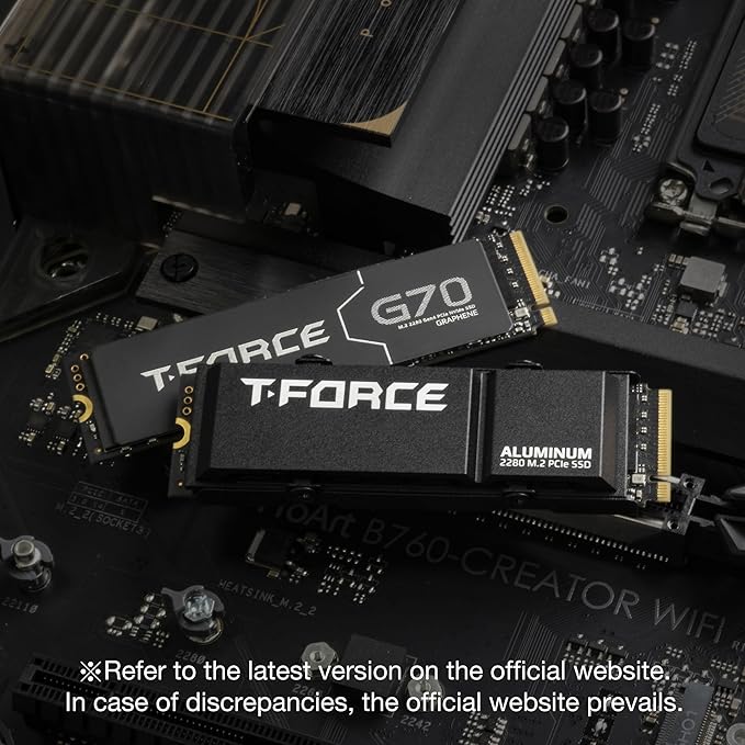 TEAMGROUP T-Force G70 PRO Graphene Heatsink 2TB DRAM SLC Cache 3D TLC NAND NVMe InnoGrit PCIe Gen4x4 M.2 2280 Gaming Internal SSD Works with PS5 Read/Write 7400/6800 MB/s TM8FFH002T0C129