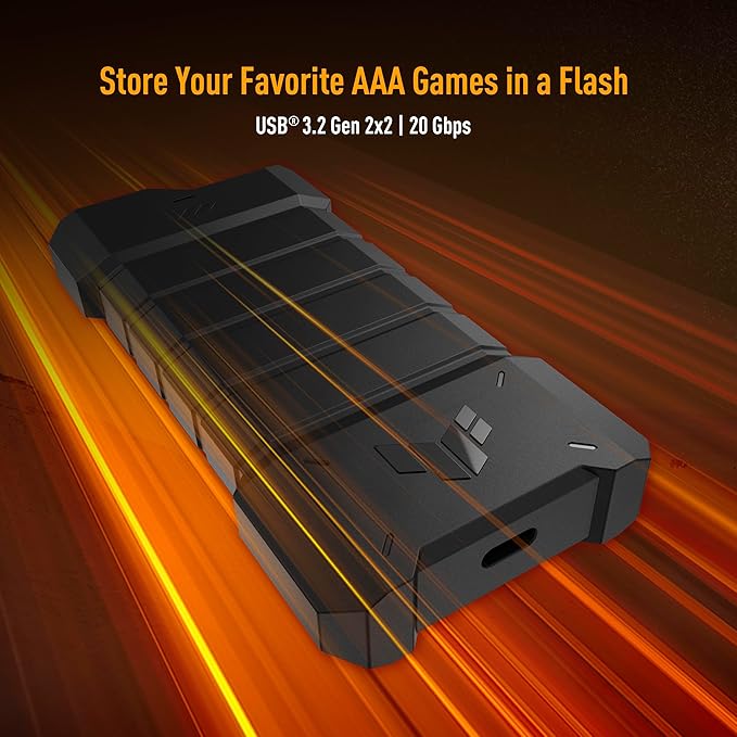 ASUS TUF Gaming A2- USB-C 3.2 Gen 2x2 Portable SSD Enclosure, Dual M.2 NVMe PCIe and SATA, MIL-STD-810H Drop Resistance, IP68 Water and dust Resistance, Aluminum Alloy Chassis and a Thermal pad