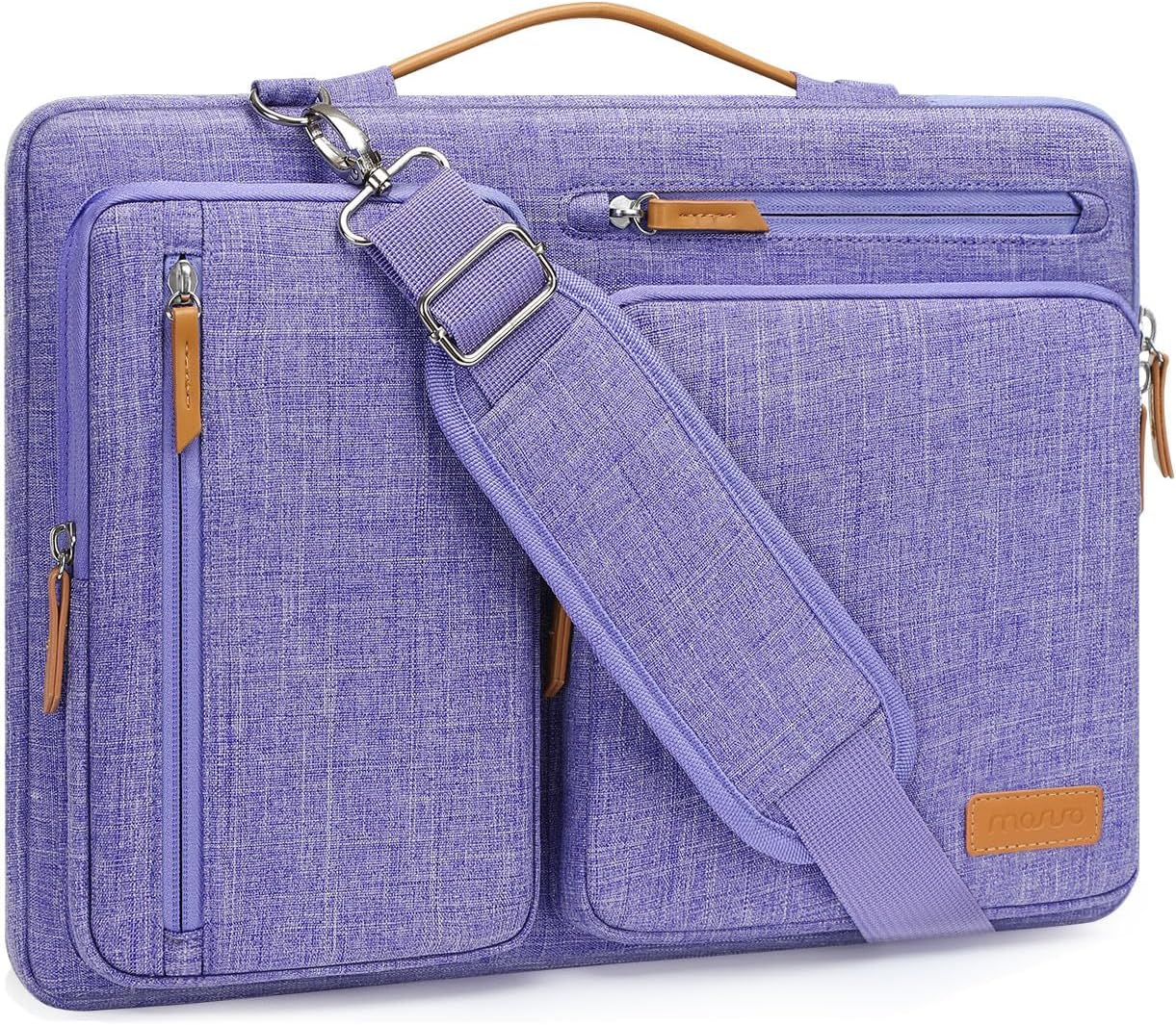 MOSISO 360 Protective Laptop Shoulder Bag,13-13.3 inch Computer Bag Compatible with MacBook, HP, Dell, Lenovo, Asus Notebook,Side Open Messenger Bag with 4 Zipper Pockets&Handle, Purple