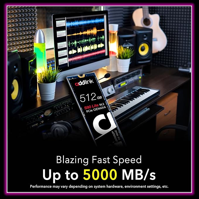 Addlink S90 Lite 512GB NVMe 4.0 Gen4 PCIe M.2 3D NAND Internal Gaming SSD - Read Speed up to 5000 MB/s (ad512GBS90LTM2P)