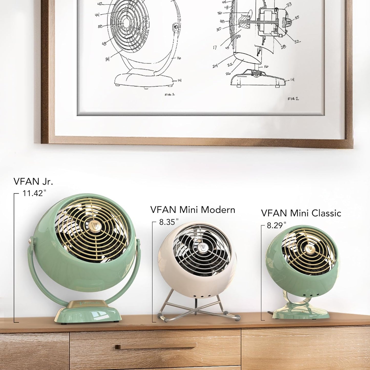 Vornado VFAN™ Mini Fan, Classic Vintage Fan, Retro Metal Air Circulator, For Desk & Bedside, 2 Speeds, Adjustable Tilt, Personal Cooling with Targeted Airflow, Quiet Fan, Green
