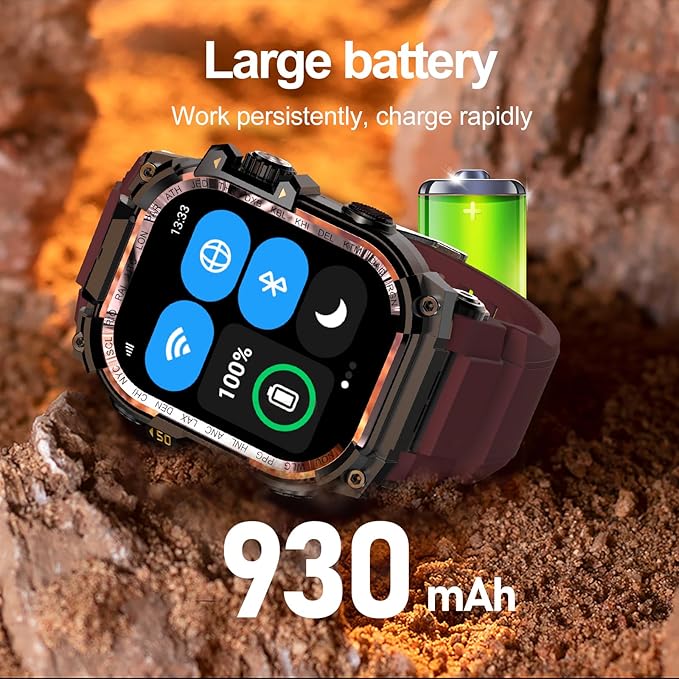 4G SIM Card Android Smartwatch with GPS & WiFi, Military Outdoor Watch for Men, App Downloadable, 2.06" AMOLED Large Screen for Video Chat, HD 180° Rotatable Camera, Health Activity Tracker (Black)