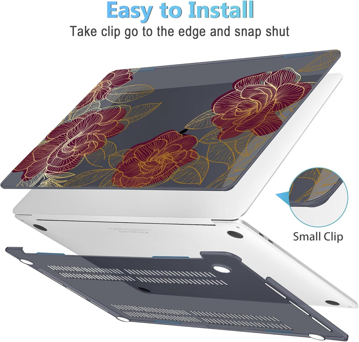 Mektron for MacBook Pro 13-inch Case 2022 2021 2020 Release A2338 M2 M1 A2289 A2251, Printed Plastic Hard Shell Cover for New MacBook Pro 13.3-inch Touch Bar Fits Touch ID，A-Golden Rose