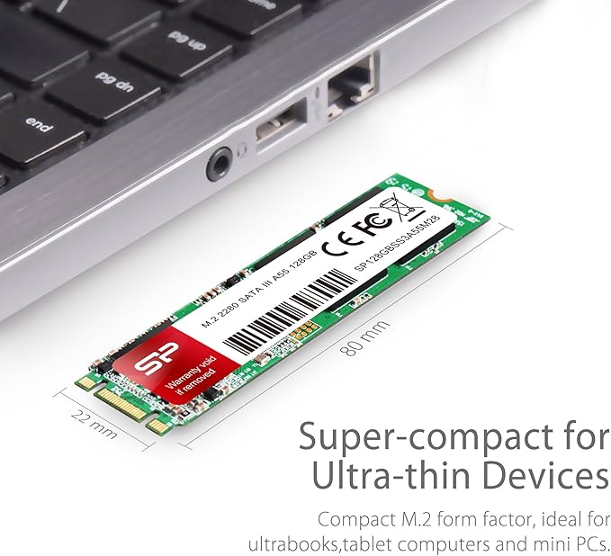 Silicon Power 128GB A55 M.2 SSD (SLC Cache For Speed Boost) SATA III Internal Solid State Drive 2280 (SU128GBSS3A55M28AB)