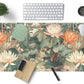 Light Emerald and Orange Floral Desk Mat, XXL Large Extended Mouse Pad Gaming Desk Pad, Aesthetic Asian Lotus Flower Big Laptop Keyboard and Mouse Mat for Women Desktop Office Decor 31.5x15.7 in