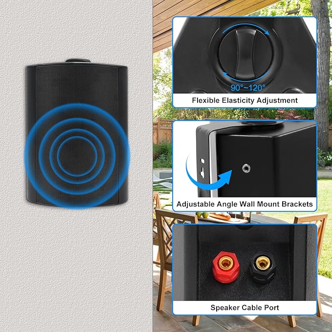 Herdio 5.25 Inches 600 Watts Passive Indoor Outdoor Speakers Wired Waterproof,Wall Mount Speakers with Loud Volume Suitable for Patio,Garden Home Theater,Black (2 Pairs)