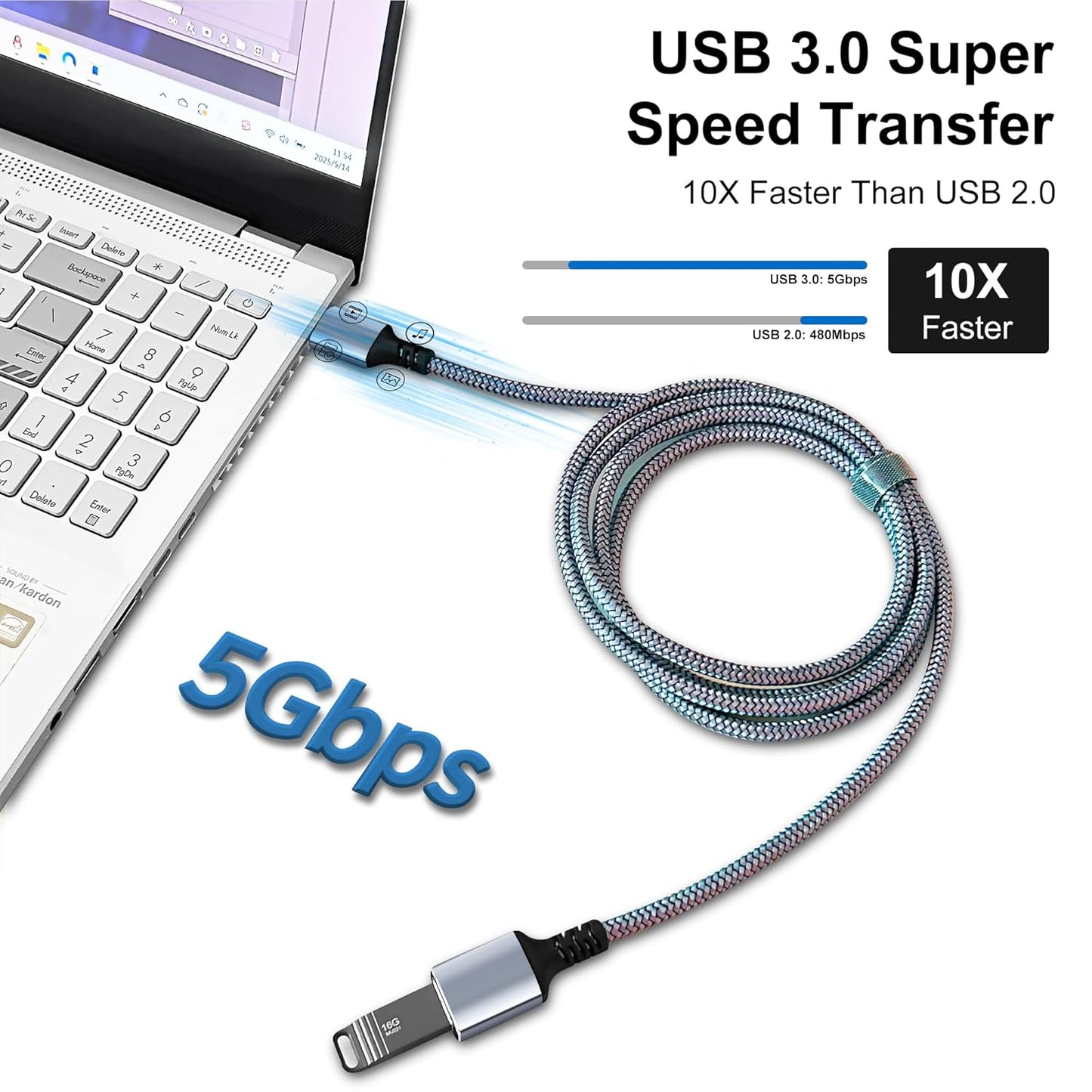 Tan QY USB 3.0 Extension Cable 24.5Ft/7.5M, USB 3.0 High Speed Extender Cord Type A Male to A Female for PlayStation, USB Flash Drive, Hard Drive, Card Reader,Scanner,Printer (Silver, 24.5Ft)