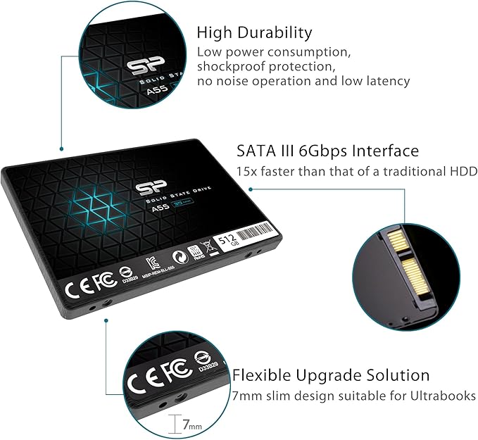 Silicon Power 2-Pack 512GB SSD 3D NAND A55 SLC Cache Performance Boost SATA III 2.5" 7mm (0.28") Internal Solid State Drive