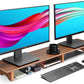 Aothia Large Dual Monitor Stand Riser, Solid Wood Desk Shelf with Eco Cork Legs for Laptop Computer/TV/PC/Printers, Perfect Desktop Stands Organizer with Underneath Storage for Office Accessories
