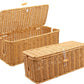 2PCS Cable Management Box, Handmade Rattan Cable Organizer, Open Slots Cords Hider Box, Under Desk Cord Organizer for Computer Router USB Hub & Power Strip