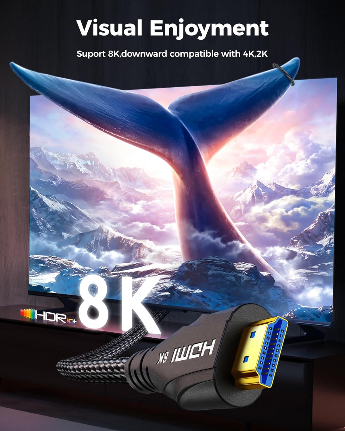 HDMI Cable 6FT 2Pack - Certified 8K Ultra High Speed HDMI Cord,48Gbps,8K 60hz,4K 120hz,Braided,eARC,HDCP 2.2 2.3,Compatible for HDTV/PS5/PS4/Blu-ray/RTX 3080 3090