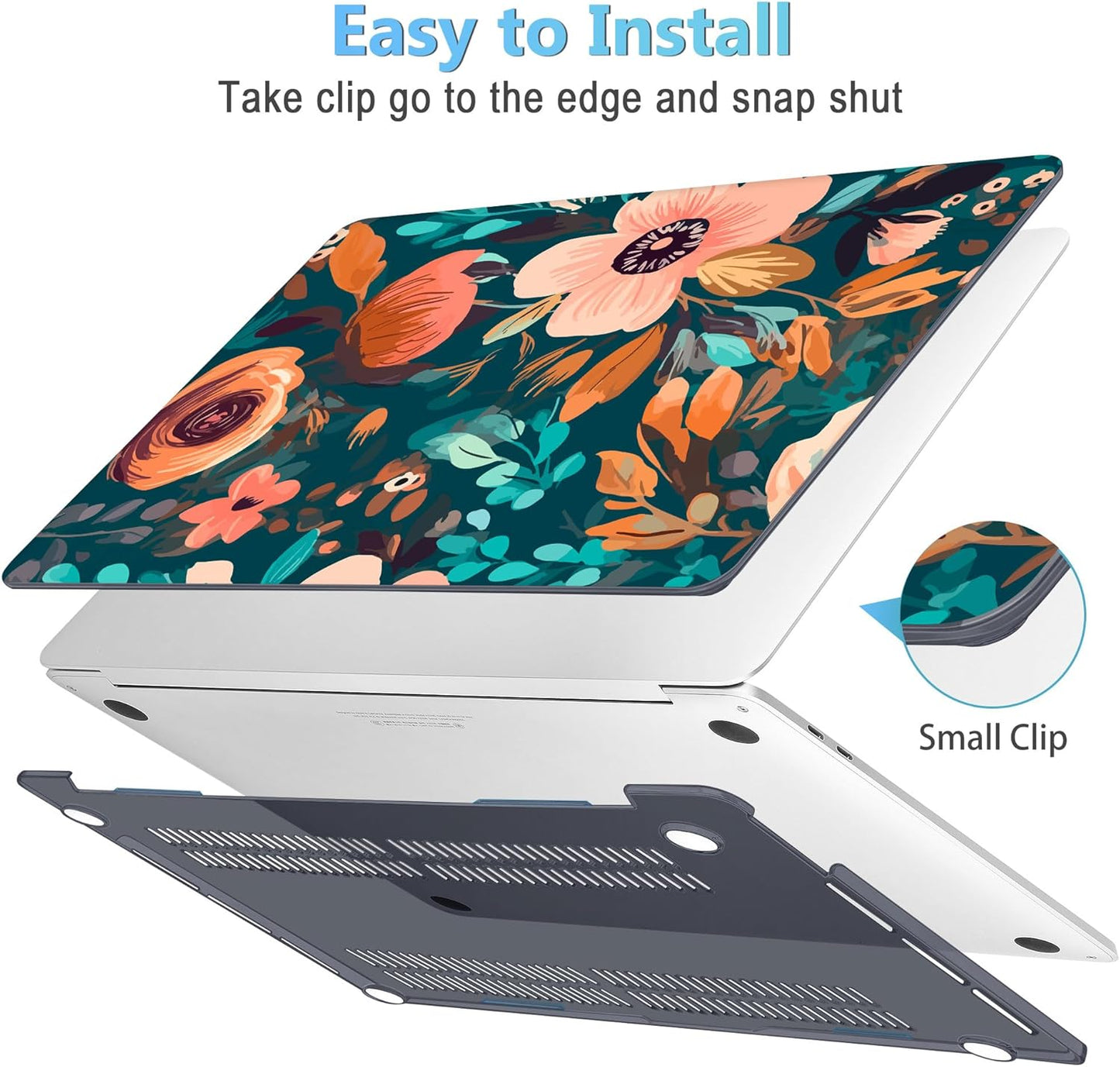 Mektron for MacBook Pro 13-inch Case 2022 2021 2020 Release A2338 M2 M1 A2289 A2251, Printed Plastic Hard Shell Cover for New MacBook Pro 13.3-inch Touch Bar Fits Touch ID，Abstract Florals