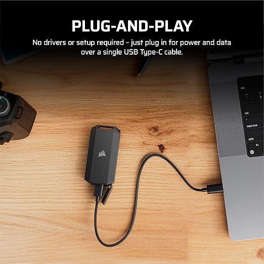 Corsair EX400U Survivor 1TB USB4 External SSD – Up to 4000 MB/s, IP55 Rugged Drive, Plug & Play for PC, Mac & iPad – Black