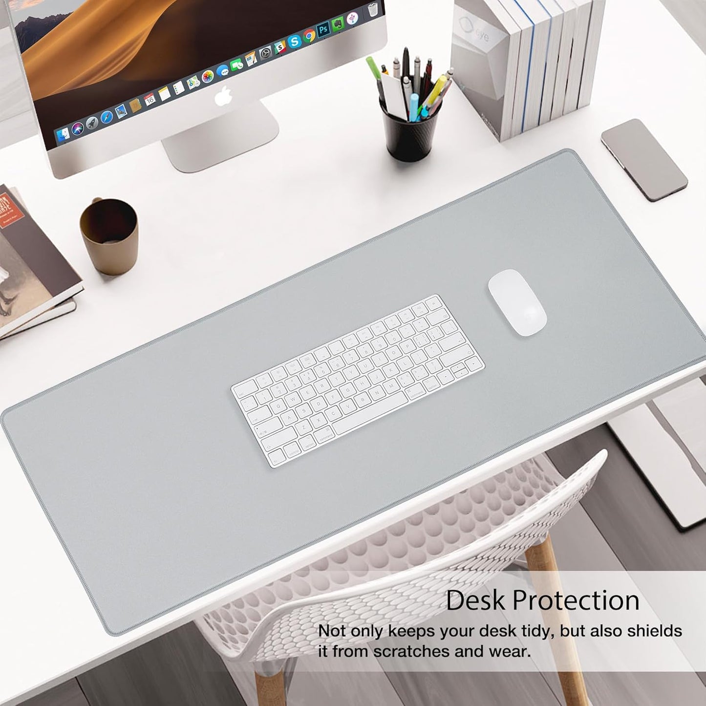 ALOANES Waterproof Mouse Pad with Durable Stitched Edge, XL Gaming Keyboard Pad, Non-Slip Rubber Base Mouse Mat, Extended Desk pad for Gamer, Office & Home, Gray Mousepad 31.5''x 11.8''x 0.12''