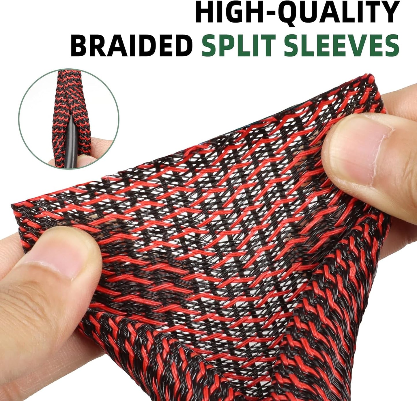 Split Wire Loom Tubing, Cable Protector Sleeve, Braided Cable Management for TV/Computer/Home Theater/Engine Bay, Cord Protectors from Pets No Chew (Red and Black, 3/8"-25ft)
