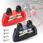 RED WOLF 2PCS 5/16" M8 Dual Stud Bus Bar 12-48V Power Distribution Block Holder 150A DC MAX, Battery Terminal Junction Dual Power Stud Busbar for Car Marine Boat Red & Black w/Screws
