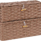 Temary Cable Management Box with Lids, 2-Pack Handmade Cable Organizer Boxes for Home, Office to Hide Cords and Power Strip, Cord Cover Floor Hider Set Woven Rattan Cable Organizer Box (Brown)