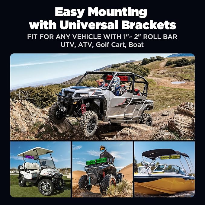 Ehaho 34" UTV Sound Bar with Subwoofer, 8-Speaker SXS SoundBar with Bluetooth and RGB Lighting, IP66 Waterproof ATV & Golf Cart Speakers, Compatible with Polaris RZR Can-Am, Fits 1"–2" Roll Cages