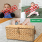 Wicker Cable Management Box with Lid, Set of 2 Handwoven Water Hyacinth Cords Hider Boxes for TV, Computer, Router, USB Hub to Hide Cords & Power Strip for Desk, Floor, Office