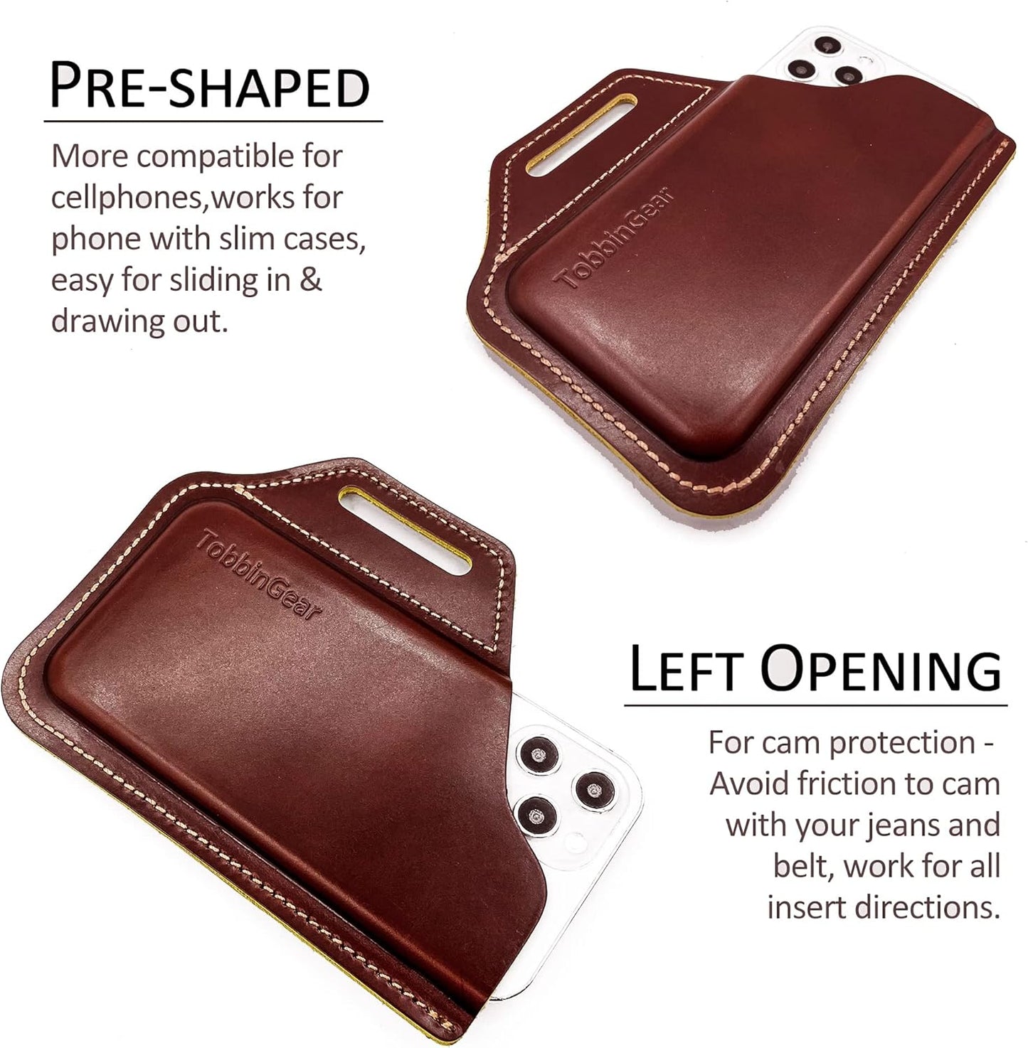 TobbinGear Leather Belt Phone Pouch, Leather Cell Phone Holster, Universal Phone Case with Belt Loops, for Men and Women Coffee