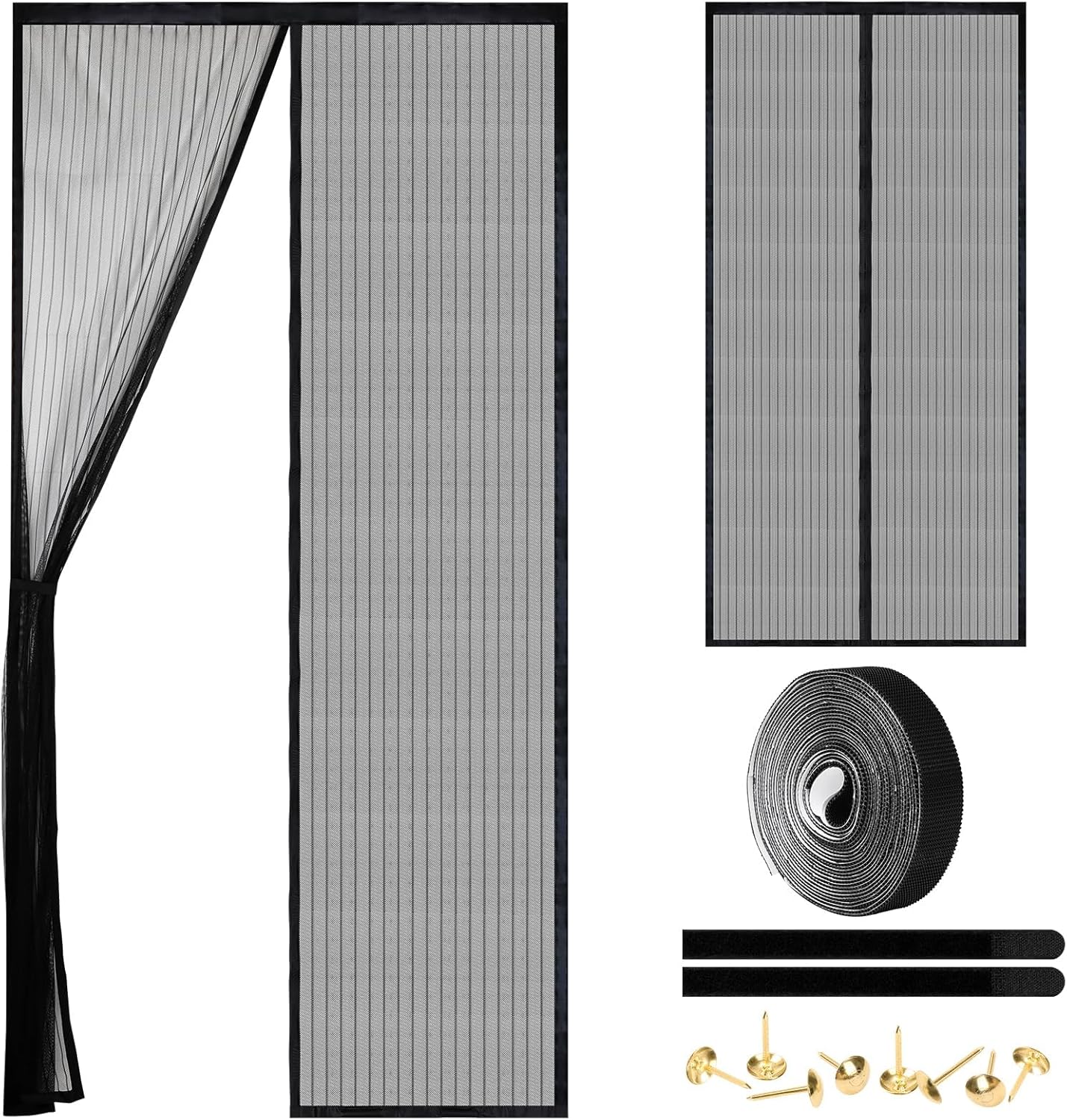 Magnetic Screen Door - Self Sealing, Heavy Duty, Hands Free Mesh Partition Keeps Bugs Out Let Breeze in- Pet and Kid Friendly - Keep Open Feature (Black, Fit Door Size 32x 82 Inch)