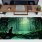Kawaii Green Forest Desk Pad Mouse Pad Cute Black Cat Desk Mat, XXL Extended Anime Cats Large Gaming Mousepad, Computer Keyboard and Mouse Deskpad Decor Deskmat with Stitched Edges Mat 31.5x15.7 in