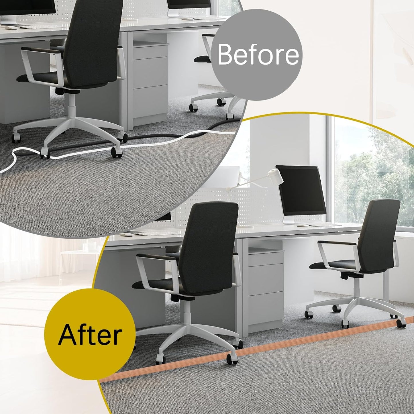 Floor Cord Cover 10FT Cord Covers for Wires on Floor Protect Wires & Prevent Trip Hazards, Easy to Cut for Home, Office, School, Concerts, Cavity W0.6in x H0.32in
