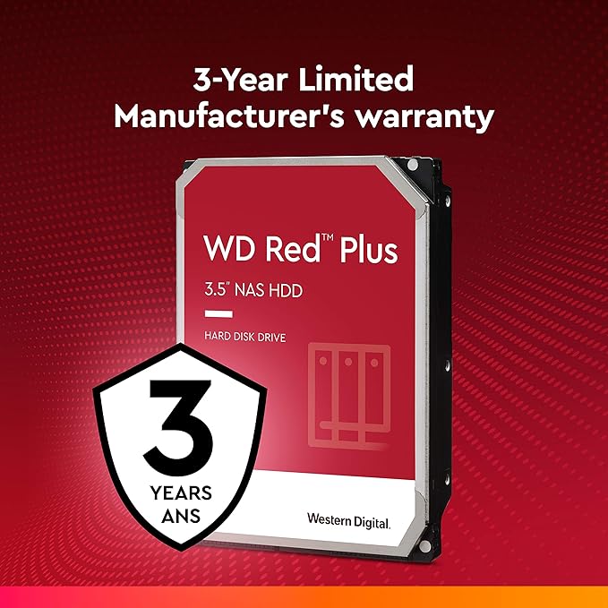Western Digital 2TB WD Red Plus NAS Internal Hard Drive HDD - 5400 RPM, SATA 6 Gb/s, CMR, 64 MB Cache, 3.5" - WD20EFRX