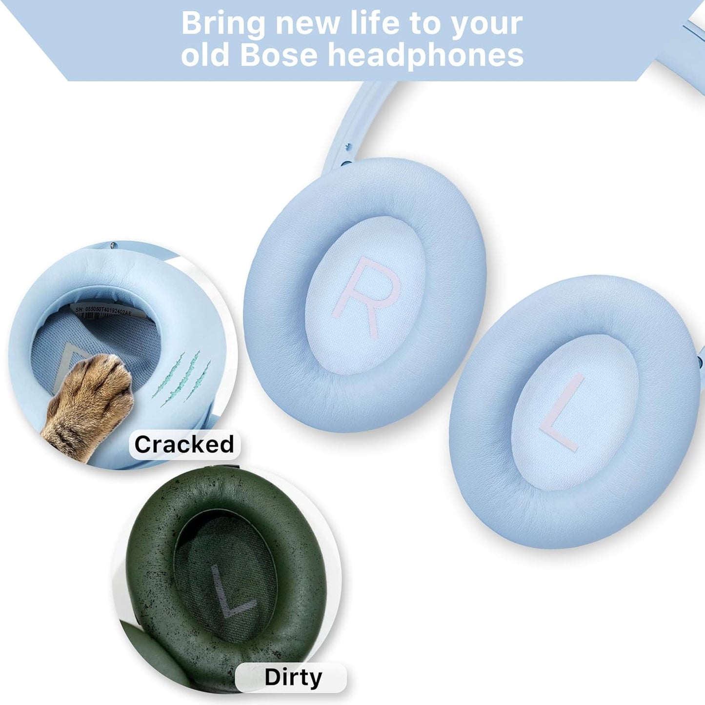 Replacement Ear Pads for Bose QuietComfort 45 (QC45)/QuietComfort SE (QC SE)/New QuietComfort Wireless Over Ear Headphones, Earpads Cushions with Softer Leather and Thicker Memory Foam
