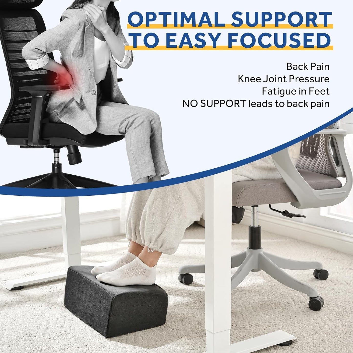 Foot Rest for Under Desk at Work, Adjustable Footrest for Office Chair & Gaming Chair,Ergonomic Footrest Pillow Desk Foot Stool with Washable Cover for Home, Airplane, Travel (Black)