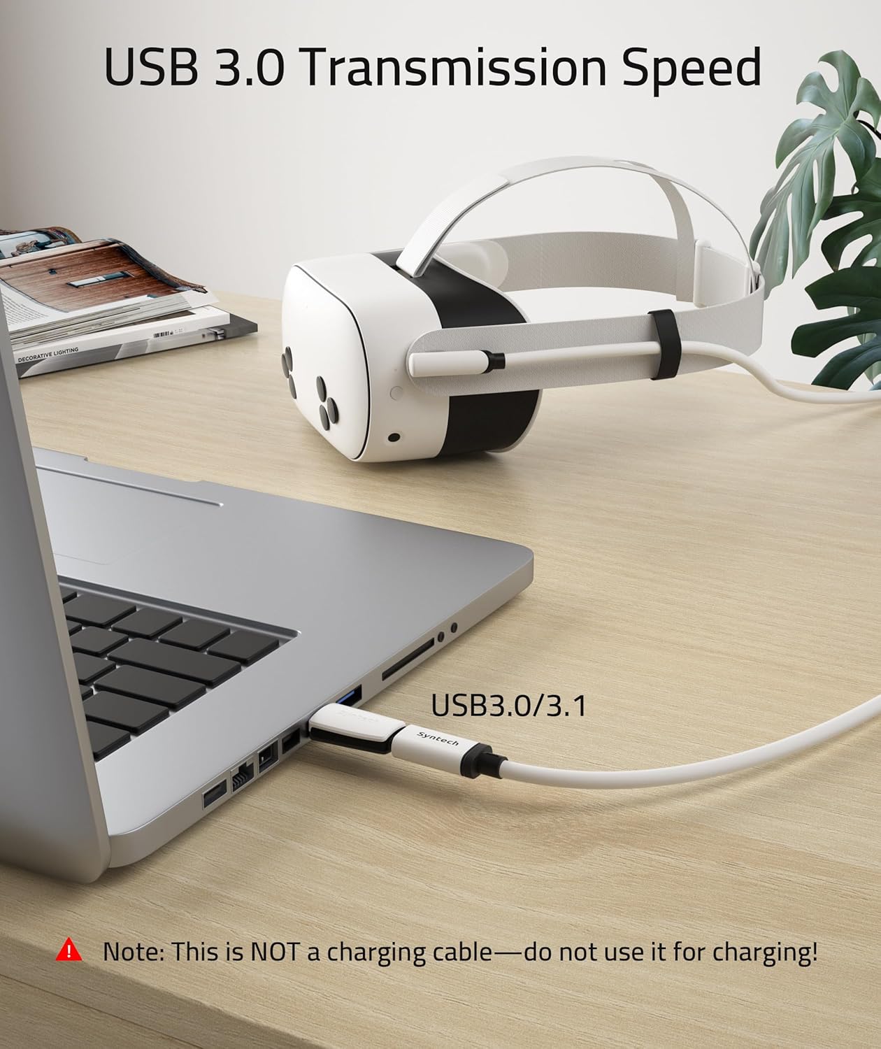 Syntech Link Cable 20FT Compatible with Oculus/Meta Quest 3/Quest 3S/Quest2/Pro/Pico 4 Accessories and PC/SteamVR, Upgraded Type C with USB 3.0 Adapter, High Speed Data Transfer Cord for VR Headset