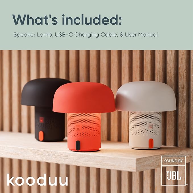 Kooduu Sensa Play Bluetooth Speaker Light with Sound by JBL - Cordless, Rechargeable Speaker & Light with Touch Control for Indoor/Outdoor Use, White
