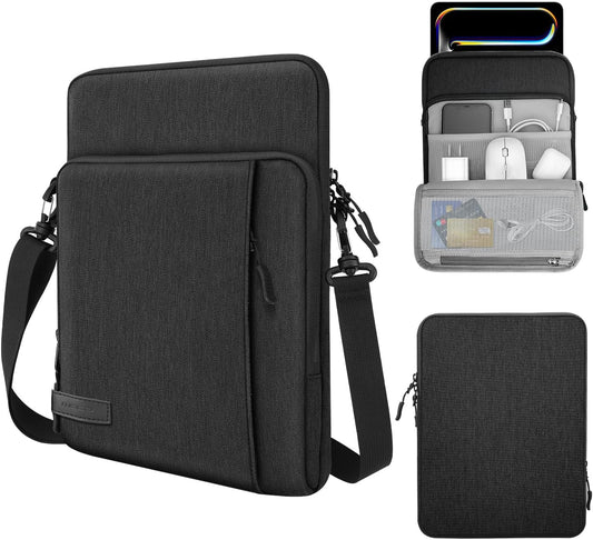 MoKo 12.9 Inch Tablet Sleeve Bag Carrying Case with Pockets Fits 13 Inch New iPad Pro M4 & Air M2 2024, iPad Pro 12.9 M2&M1, Surface Laptop Go 12.4", Galaxy Tab S8+/S9+ 12.4", Black & Gray